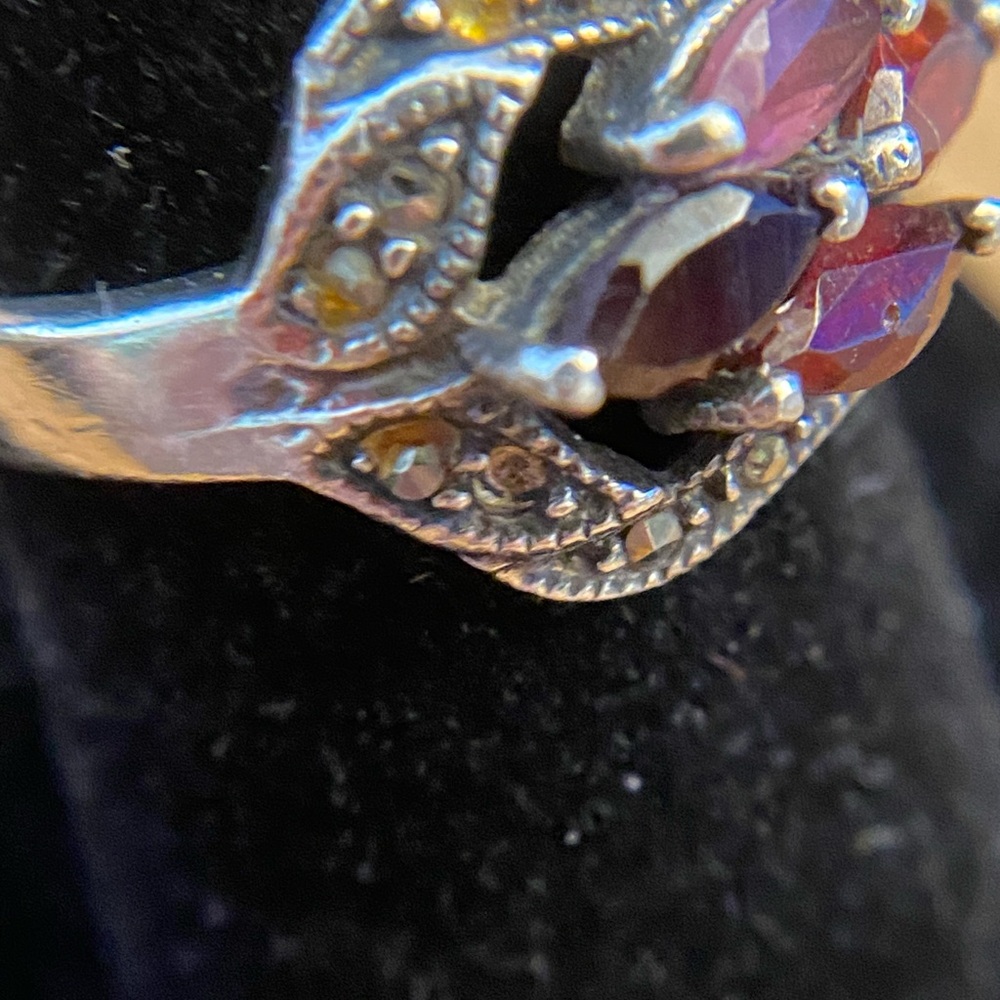 Vintage garnet & marcasite 925 sterling silver ring - Picture 8 of 11